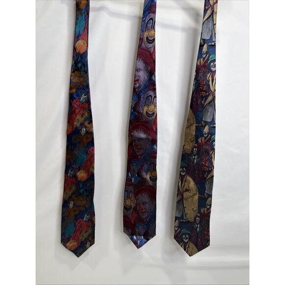 Lot Of 3 MBP Neck Ties Circus Clowns 100% Silk - Picture 1 of 14